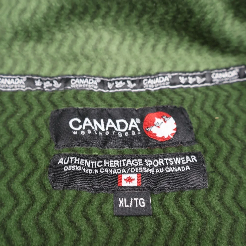 Canada Weathergear Sweater Men XL Green Textured Fleece 1/4 Zip Pullover Outdoor